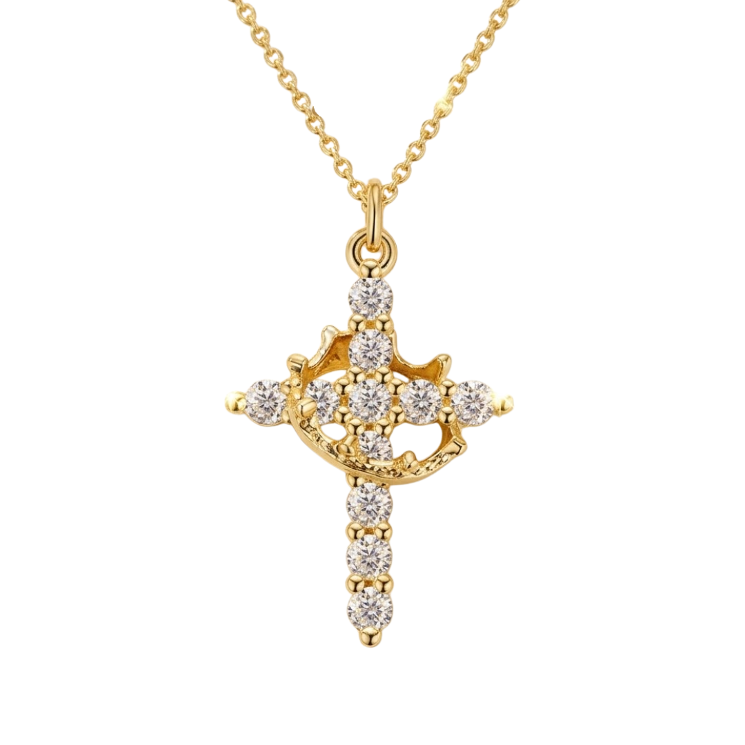 Colgante de cruz y corona religioso